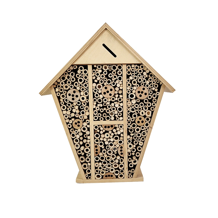 Custom High Quality Fish Shape Solid Wood Insect Hotel with Bamboo Tubes