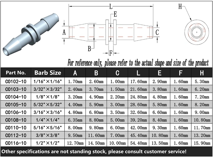 Factory Diretc 1/16&quot; to 1/2&quot;ID Tubing Hose Barb Equal Reducing Tube Connector Plastic Fitting