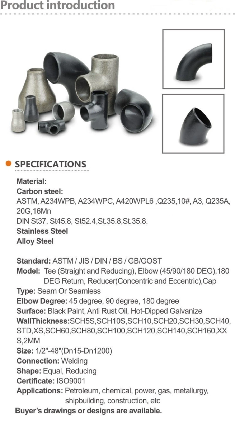 Manufacturer ASTM A234 Wpb Butt-Welding Carbon Steel Pipe Fittings