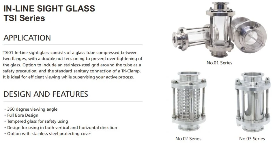 Qiimii Clamp Flat/Union Type/Flange Type/in-Line Sight Glass View/Visual Glass Sight Glass