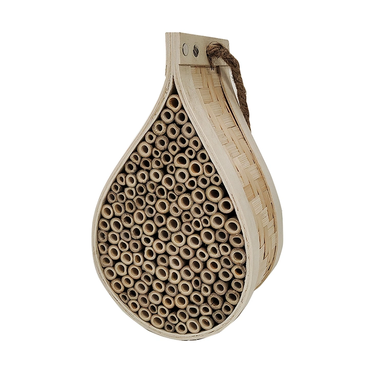 Custom Logo Drop Shape Native Mason Bee Hive Natural Wooden Bee Habitat with Bamboo Tubes