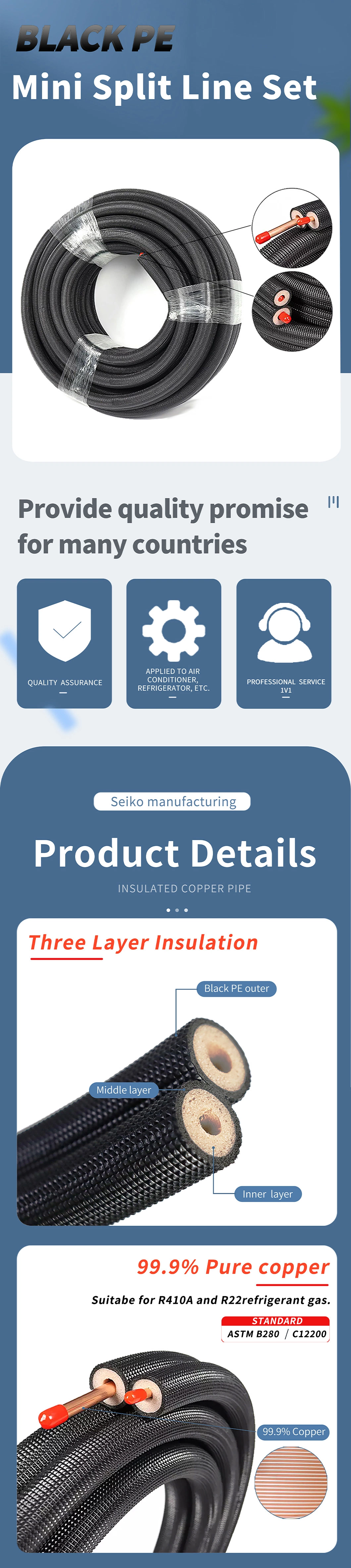 1/4+1/2 20m Insulated Copper Tube Line Set