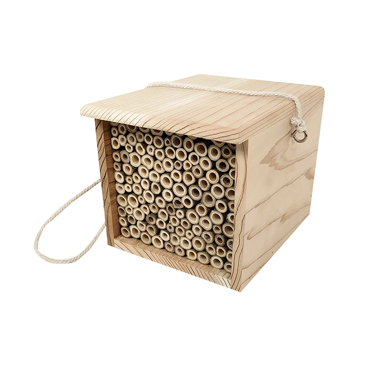 Custom Large Soildwood Cube Wooden Insect Hotel with Bamboo Tubes