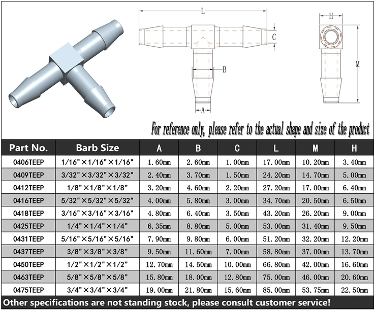 Factory Diretc 1/16&quot; to 1/2&quot;ID Tubing Hose Barb Equal Reducing Tube Connector Plastic Fitting