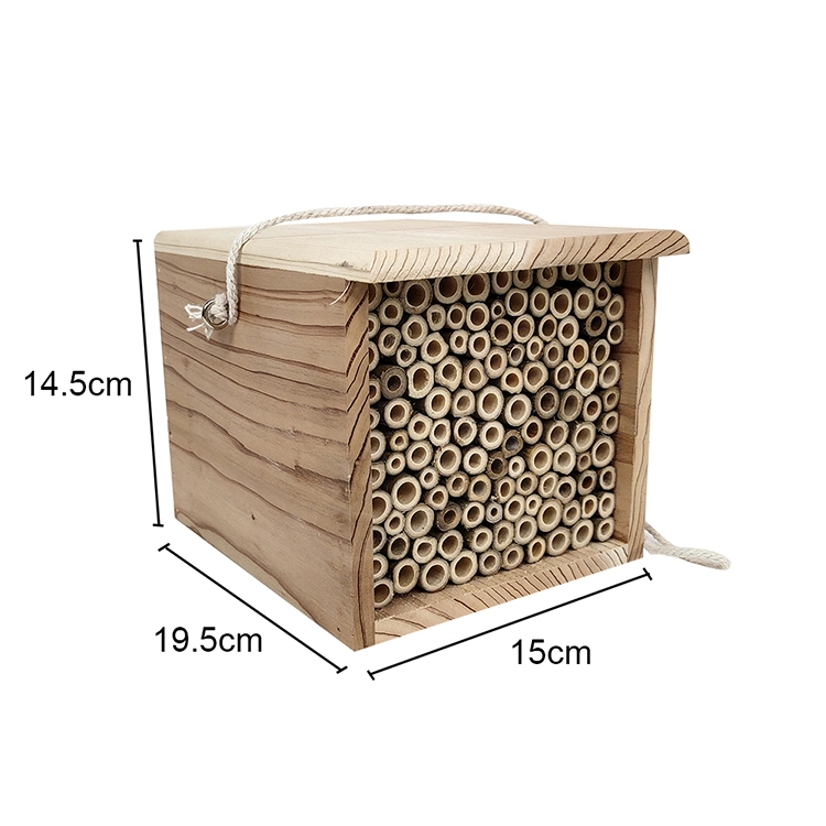 Custom Large Soildwood Cube Wooden Insect Hotel with Bamboo Tubes