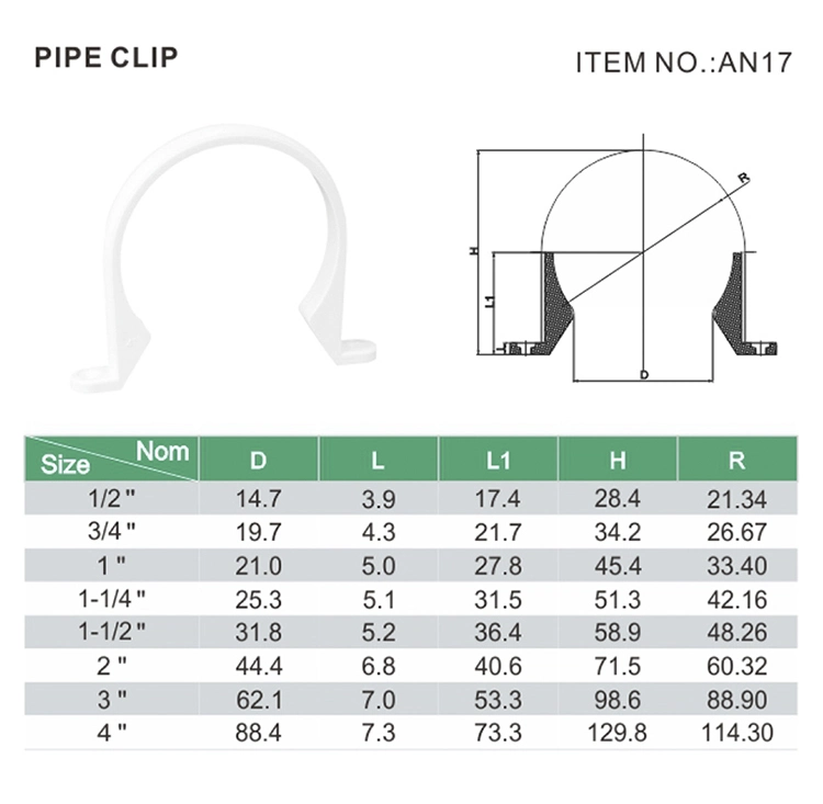 Factory Customized Size Water Supply and Drainage High Pressure UPVC Pipe Fittings Name of 4 Inch Pipe Clip and Fitting