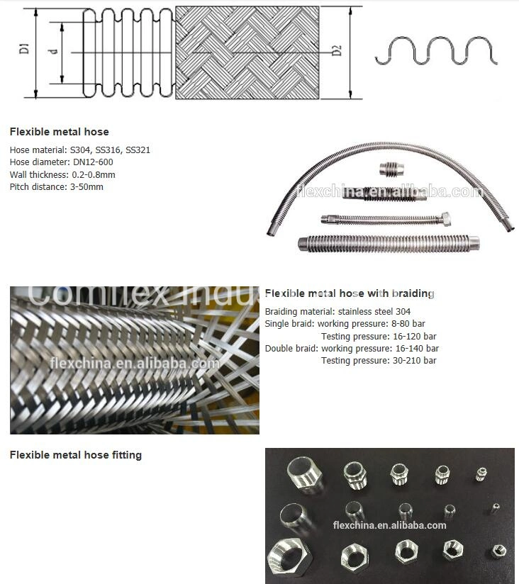 Different Size Wire Braided Stainless Steel Corrugated Flexible Gas Connection Metal Flex Hose