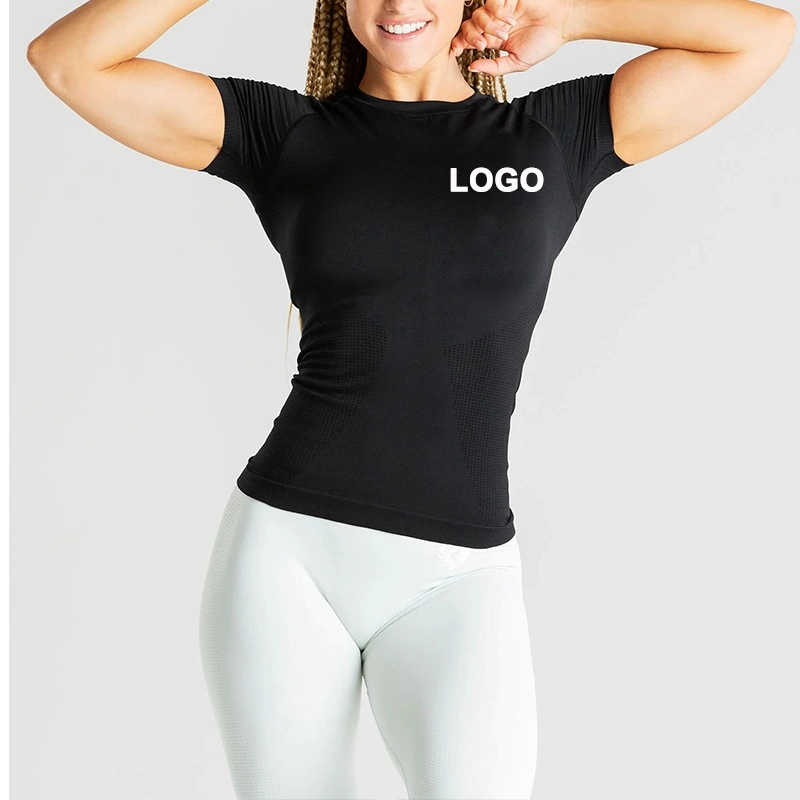 Slim Fit Custom Logo Seamless Sports T Shirts for Women