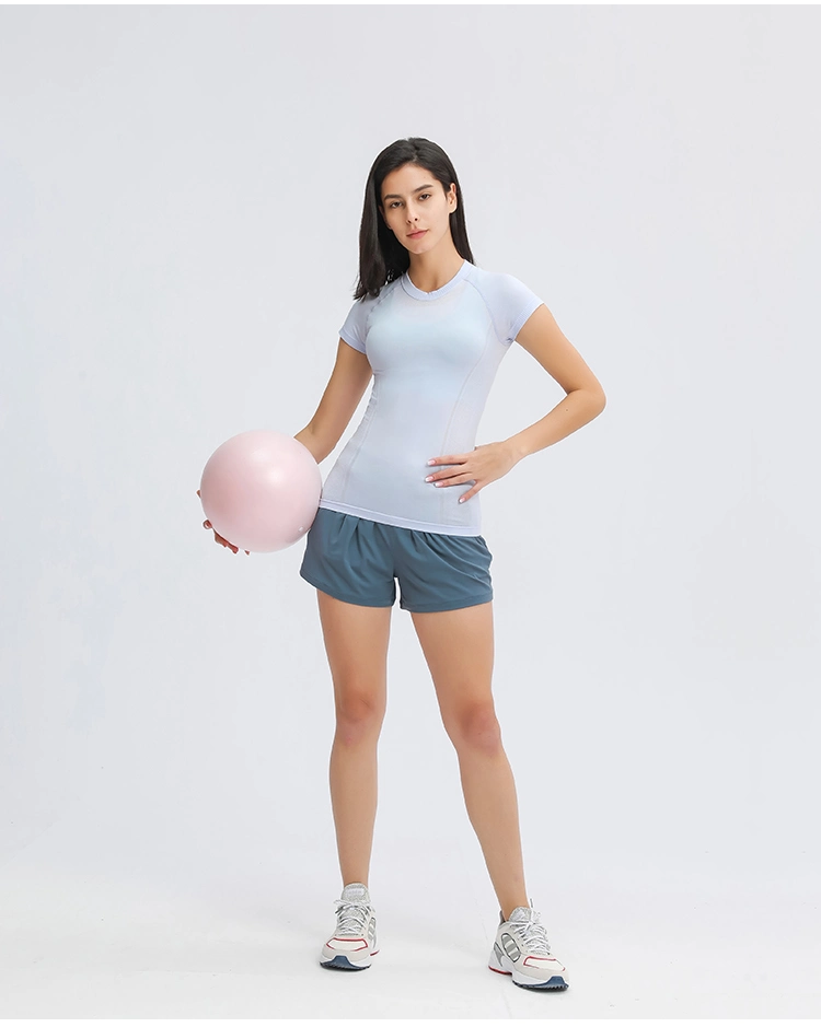 Women&prime; S Short Sleeve T Shirt Workout Top Tight Seamless Yoga Tops Gym Sports Quick Dry Tops T Shirt