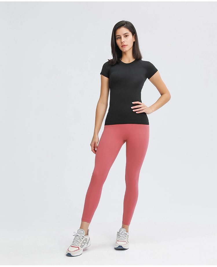 Women&prime; S Short Sleeve T Shirt Workout Top Tight Seamless Yoga Tops Gym Sports Quick Dry Tops T Shirt