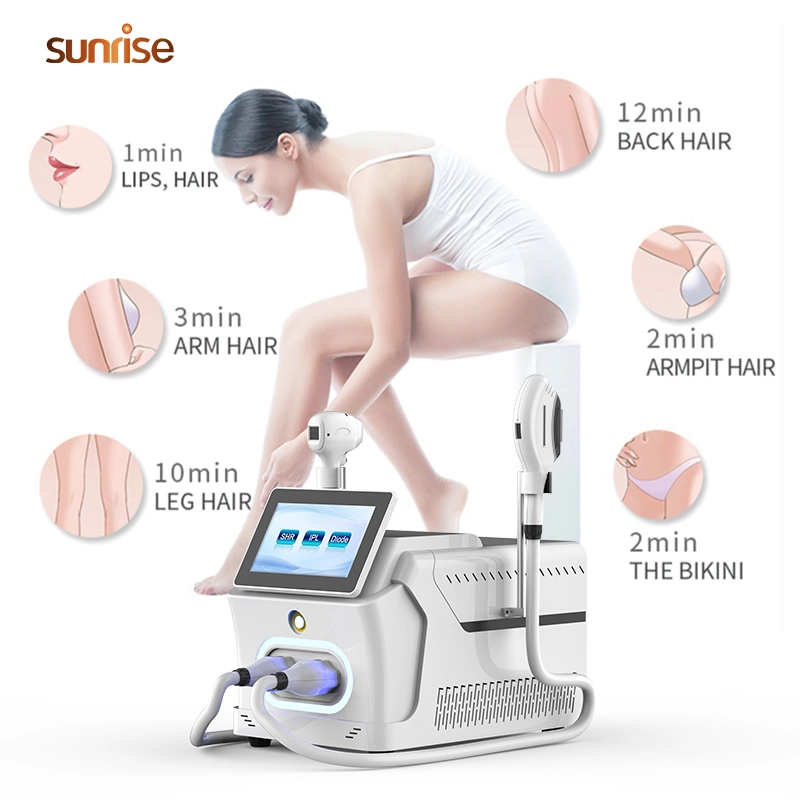 Double Handle High Power IPL+808 Diode Laser Hair Removal Permanent Vascular Removal 755 808 940 1064 Diode Laser Hair Removal Machine