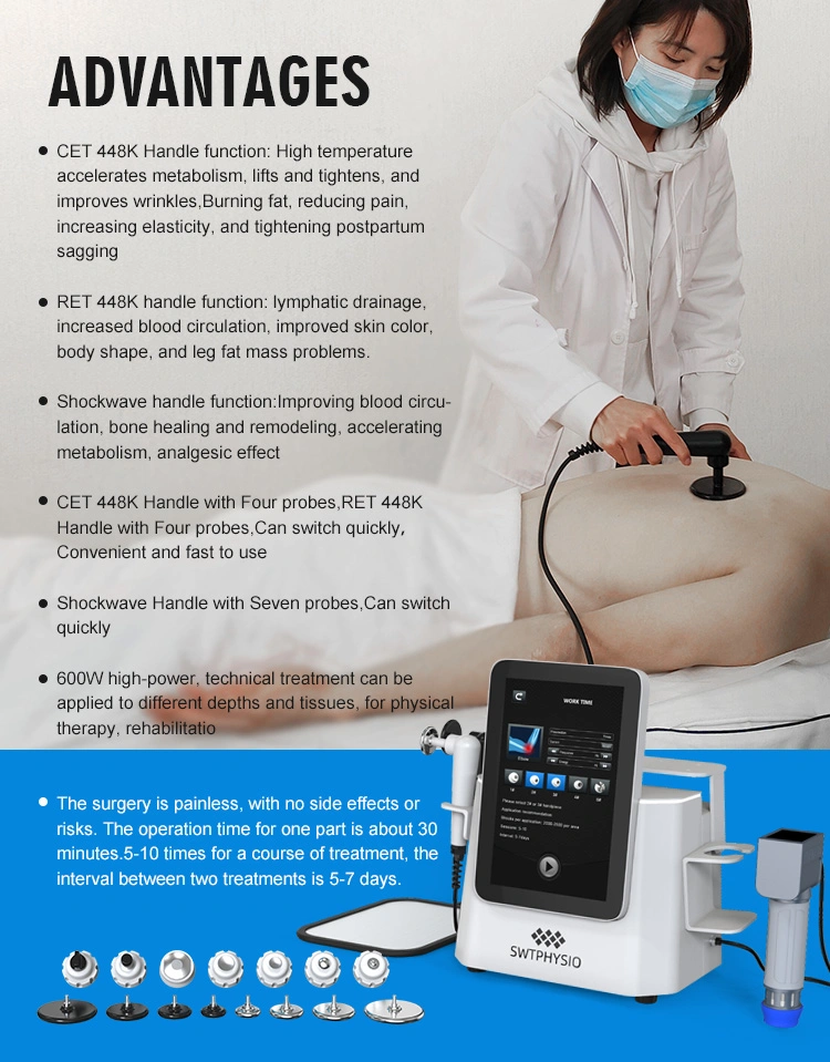 Portable 2 in 1 448K RF Skin Care and Shockwave Physical Therapy ED Tratment Beauty Machine