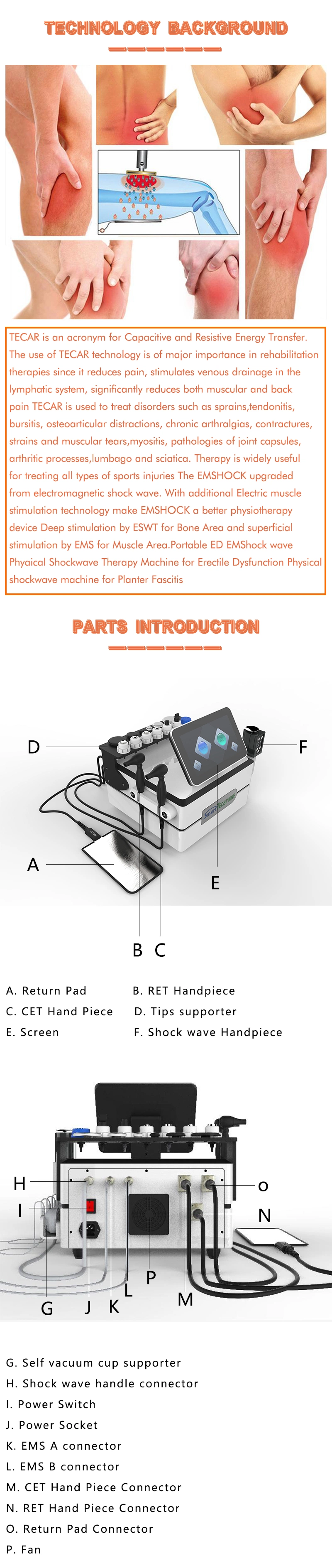 3 in 1 Smart Tecar Wave Ret Cet RF Wave Diathermy Shockwave Machine