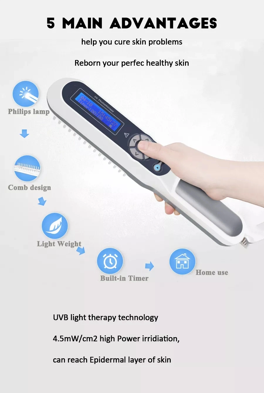 Semiconductor Laser Treatment Instrument UVB Phototherapy Lamp Fototerapia UV Light Phototherapy Unit