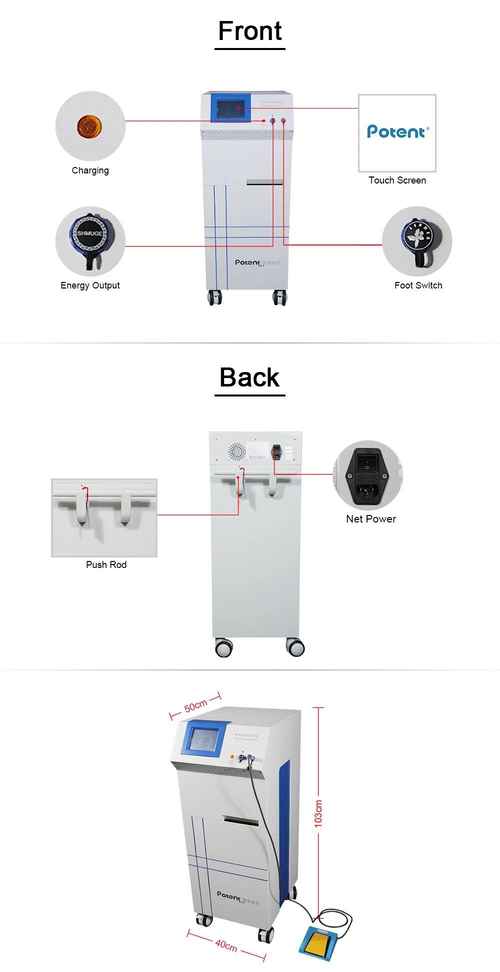 with LCD Display Potent Design for Multiple Long Distance Shipment Medical Equipment Electrohydraulic Lithotripter ISO13485