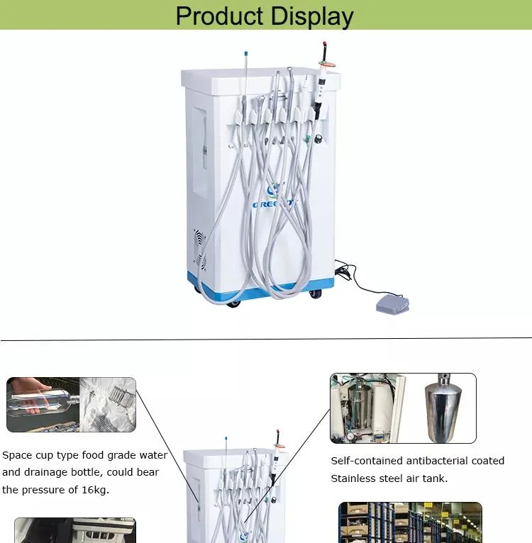 China Factory Low Price Greeloy Portable Dental Mobile Delivery Unit with 600W Air Compressor