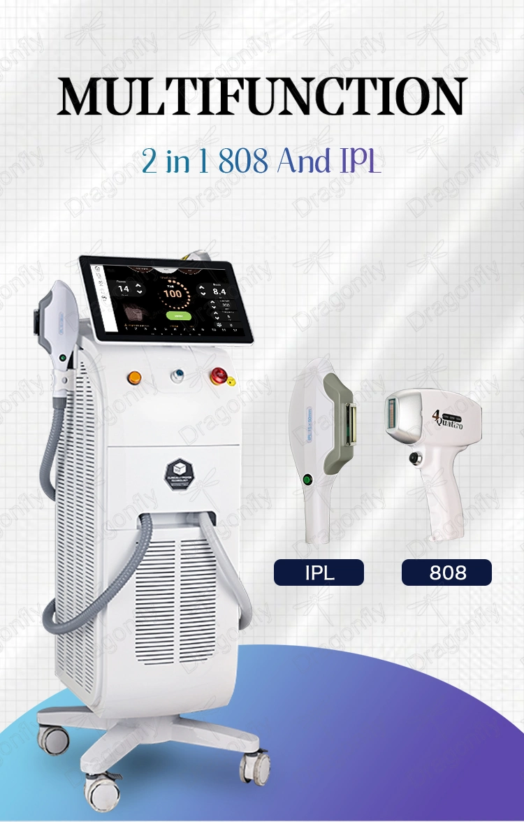 Free Handle 1200W 1600W 2000W Laser Ice Cool 755 808 1064nm Us Bars 2in1 Dualhandle IPL Diode Laser Two Functions