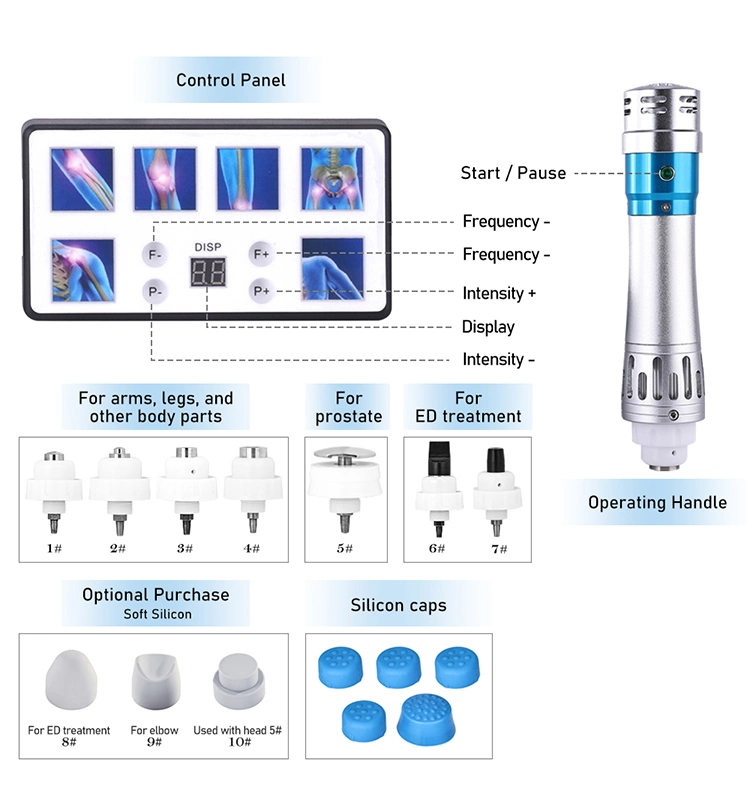 2022 Portable 7 Handles Medical Pain Relief Device Shockwave Machine Shock Wave Therapy Equipment