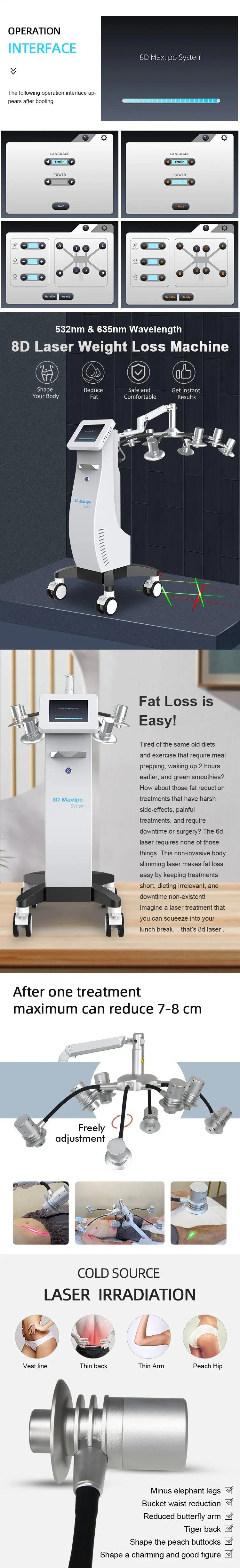 Fat Loss Machine Sale Green Red Light Color Laser Weight Loss Lipo 532 635nm Cold 8d Laser Shape 8d Lipolaser Slimming Machine