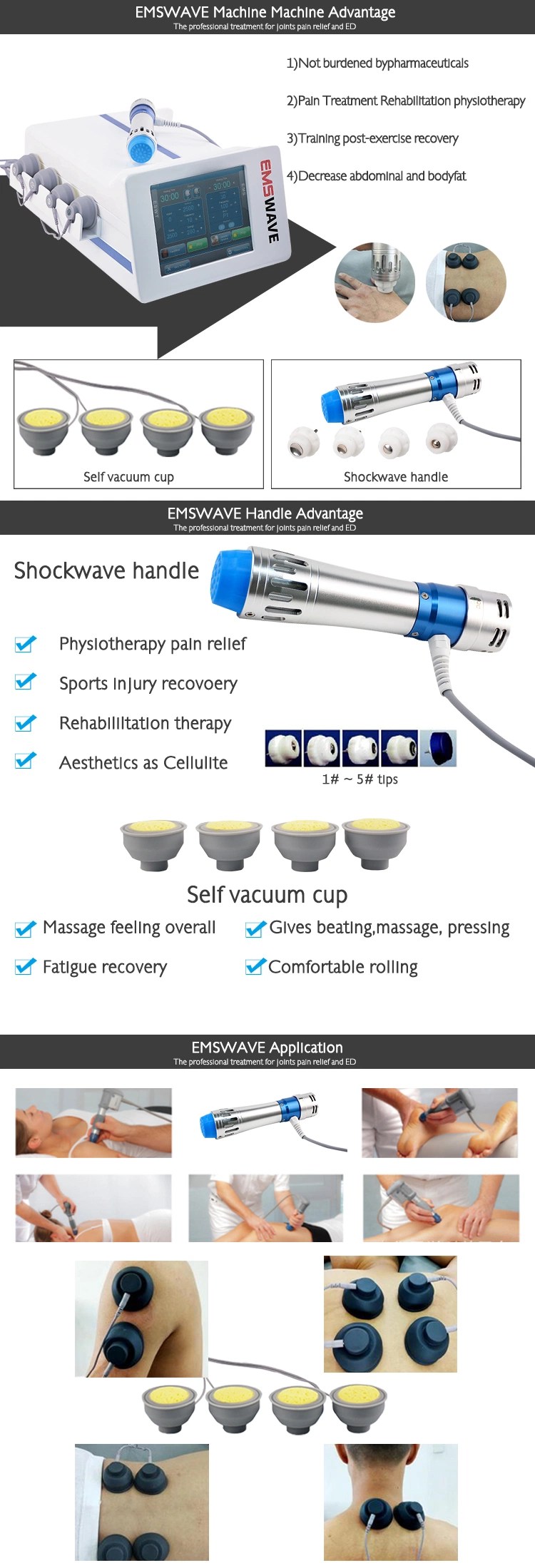 Hot Sale EMS Body Massager Shock Wave Therapy Machine Emshock Emswave Muscle Stimulator
