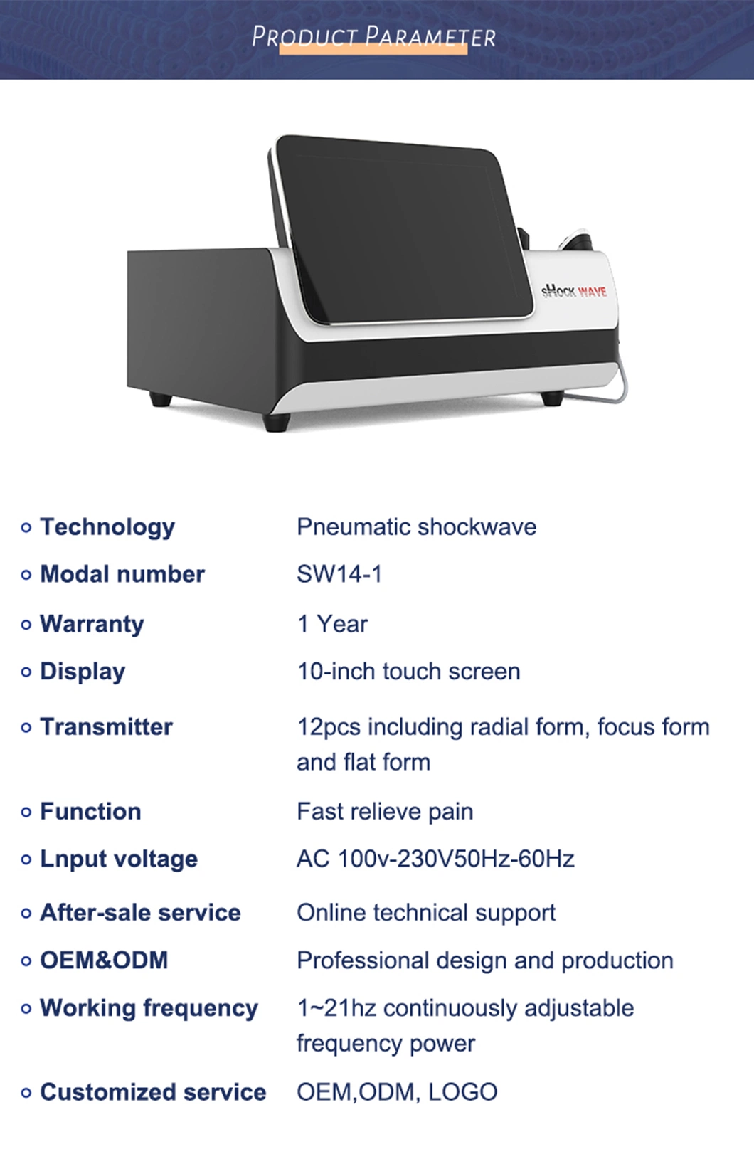 Physiotherapy Machine for Back Pain Relief Portable Low Intensity Extracorporeal Pneumatic Shock Wave