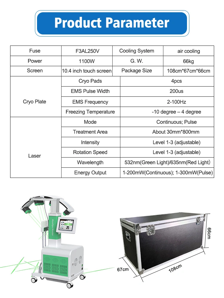 Full Body Fractional RF Laser 532nm Green Red Light Cold Lipo Pads Body Contourting Laser Beauty Slimming Machine