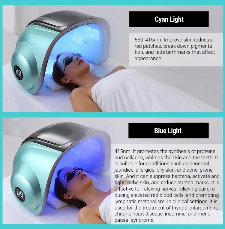 Beauty 3D Laser Hair Regrowth Hot &amp; Cold Nano Spray UV Nir Lamp Face Mask Photon 9-Color LED Light Therapy M9 Facial Machine