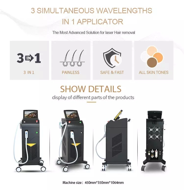 Newest 3 Wavelength 755nm+808nm+1064nm Professional Painless Hair Removal Machine Laser Diode 3 Wavelength