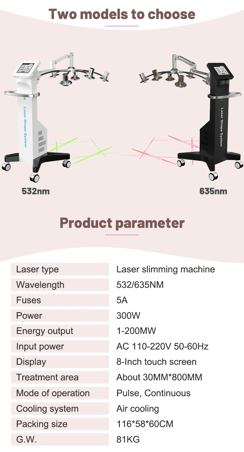 Fat Burning Cellulite Weight Loss Cold Laser Green Red Light 532nm 635nm Wavelength Body Shape 6D Slimming Machine Lipo Laser