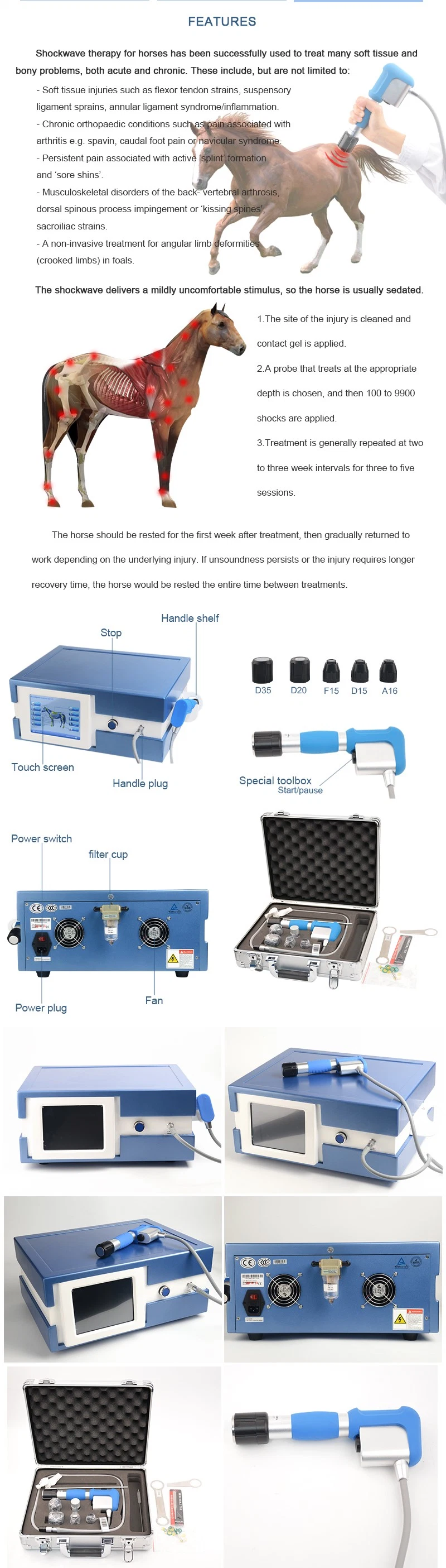 Portable Veterinary Vet Shock Wave Painrelief Device Equine Shockwave Therapy Machine Equipment in Horses Ultrasound for Horse