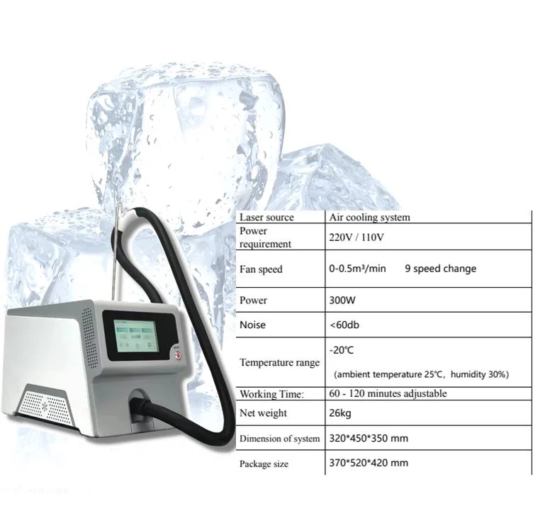 Portable Small Size -20c -25c -35c Cryotherapy Refrigerator for Pain Relief Cold Air Skin Cooling Machine for IPL Picosecond Diode Laser CO2 Laser Treatment