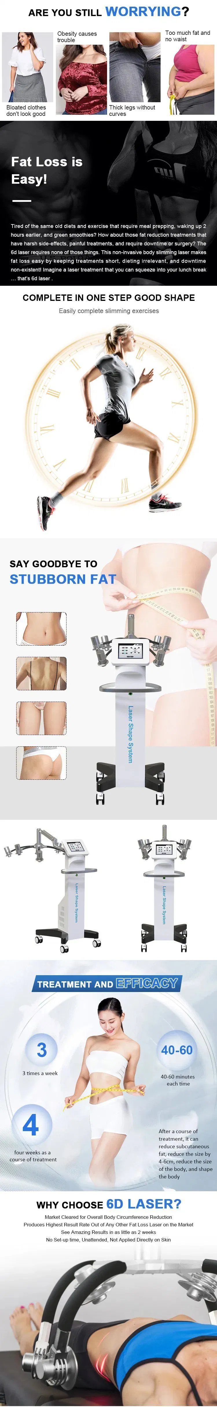 Newest Innovative 300W Non-Invasive 532nm 6D Laser Shape System Cold Lipo Laser Slimming Machine Zero Painless with 6 Heads