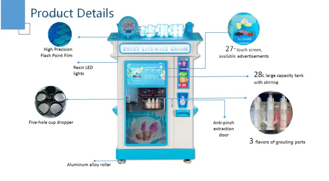 Riteng Custom Coin Operated Automatic Frozen Food Soft Serve Ice Cream Cone Vending Machine for Business