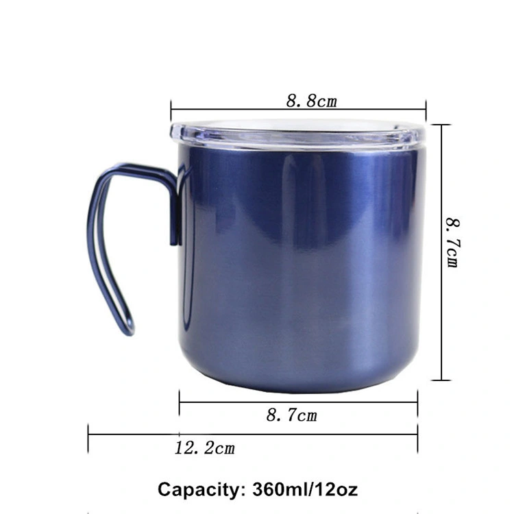 12oz 14oz Custom Double Wall Insulated Stainless Steel Travel Coffee Camper Mug with Handle Magnetic Lid Wholesale