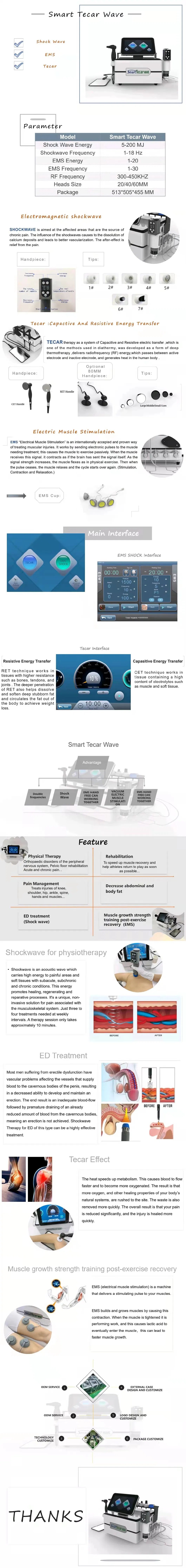 3 in 1 Tecar Shockwave Therapy Machine RF EMS Machine