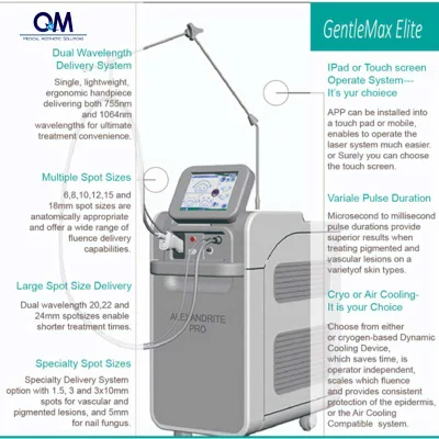 Qm Venta caliente profesional Alexandrite Laser depilación 755nm 1064nm Alexandrite láser para Salon SPA con dispositivo de enfriamiento de la piel Alexandrite Láser de eliminación del vello