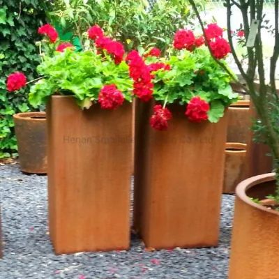 Weathering Corten columna de acero plantadora Jardín de flores potes