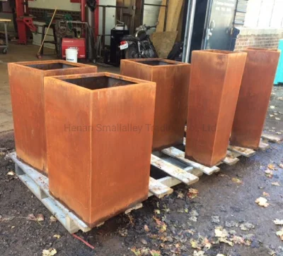 Weathering Corten columna de acero plantadora Jardín de flores potes