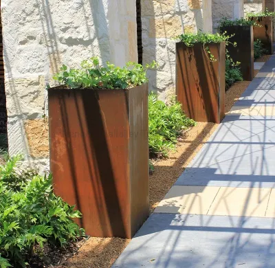 Weathering Corten columna de acero plantadora Jardín de flores potes