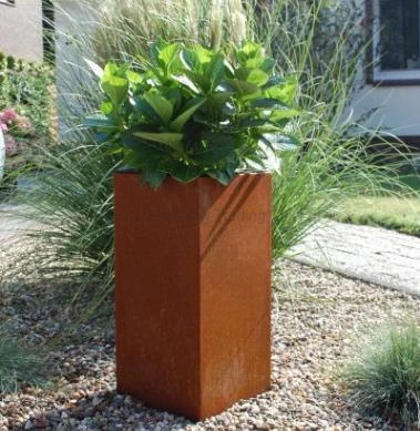 Weathering Corten columna de acero plantadora Jardín de flores potes