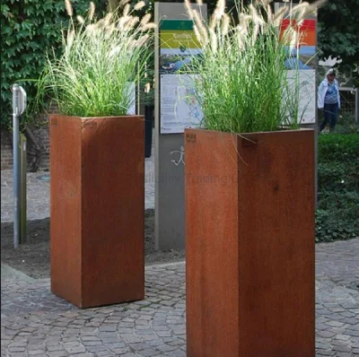Weathering Corten columna de acero plantadora Jardín de flores potes