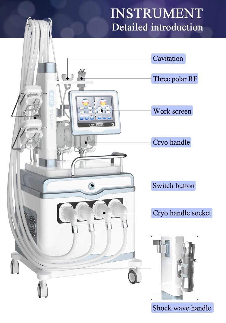 7 in 1 Shockwave Acoustic Wave Cryopad Equipment Cryolipolysis Cool Tech Fat Freezing Machine Cool Cryolipolysis Machine for Body Shape