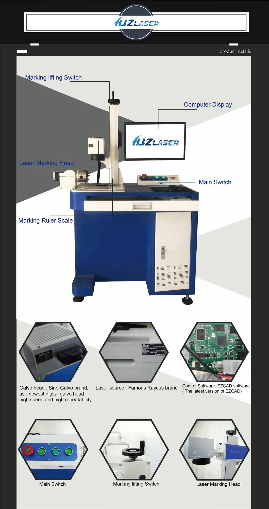 20W/30W/50W/100W 3D Fiber Laser Marking Machine for Metal/Stainless Steel/Carbon Steel Printing /Deep Engraving /Laser Embossing