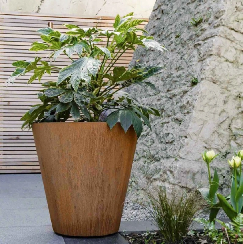 Garden Decorative Planter Round Corten Steel Conical Planters