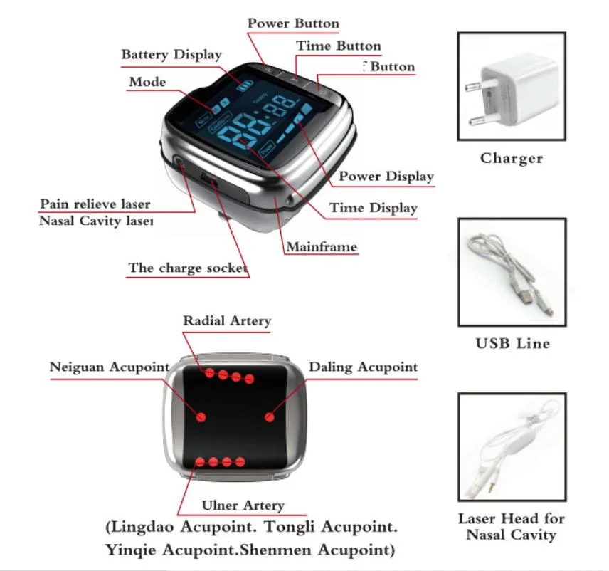 650nm Cold Laser Therapy Watch Wrist for Diabetes Hypertention Medical Therapeutic Apparatus