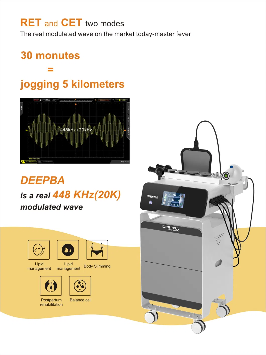 Diatermia Indiba 448kHz Monopolar RF Cet Ret Slimming Machine Tecar Therapy Machine