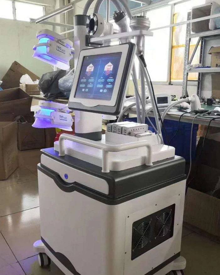 7 in 1 Wholesale High Quality Multi-Functional Cryolipolysis Shockwave Cavitation RF Cold Head Four Handles Working Together Fat Freezing Slimming Machine