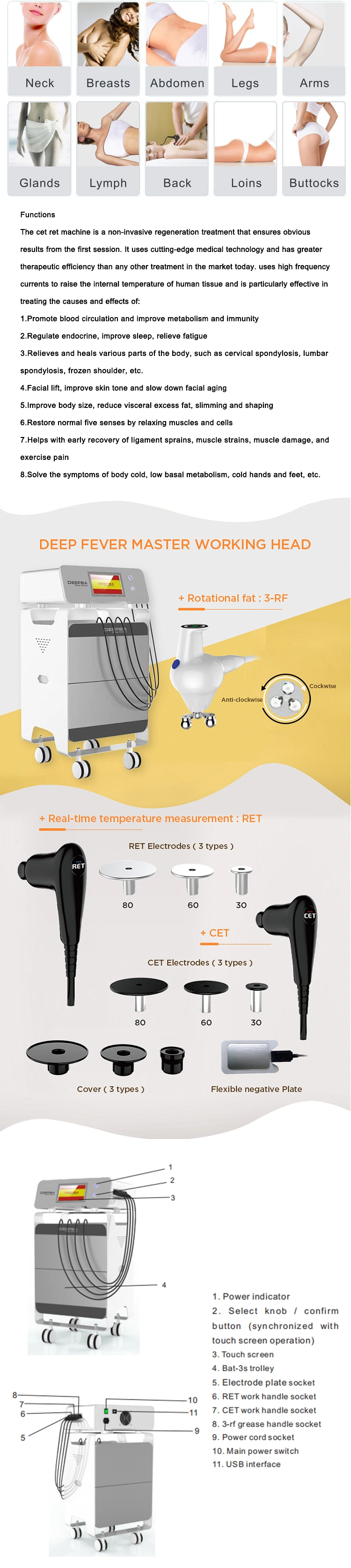 Monopole RF Diathermy Physical Pain Relief Tecar Machine for Clinic