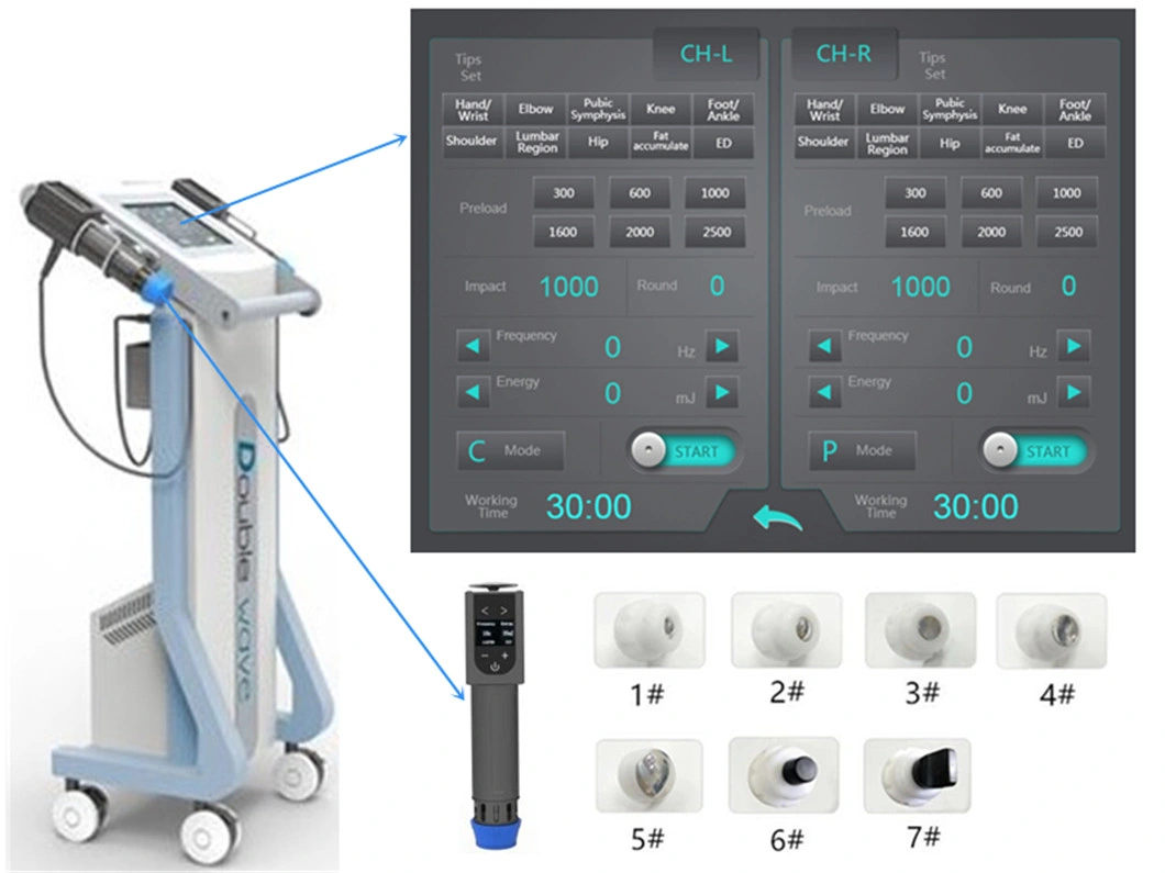 Vertical Physiotherapy Shockwave Equipment with Dual Channel Two Handles