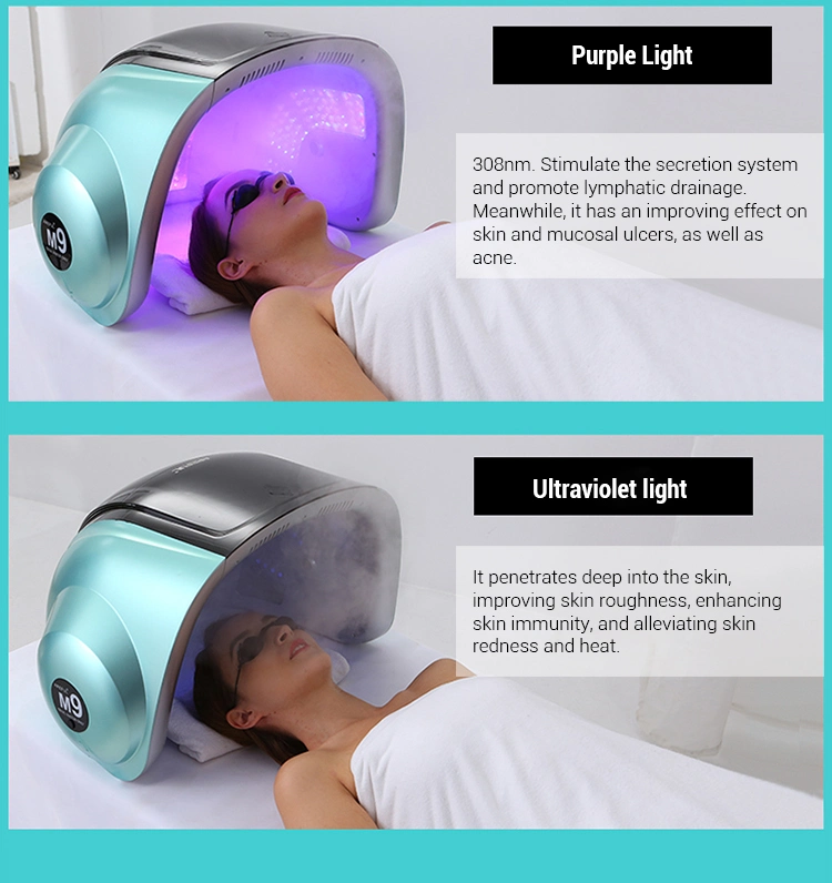 Professional 3D Laser Hair Regrowth Hot &amp; Cold Nano Spray UV Nir Lamp Device Photon 9-Color LED Light Therapy M9 Facial Machine
